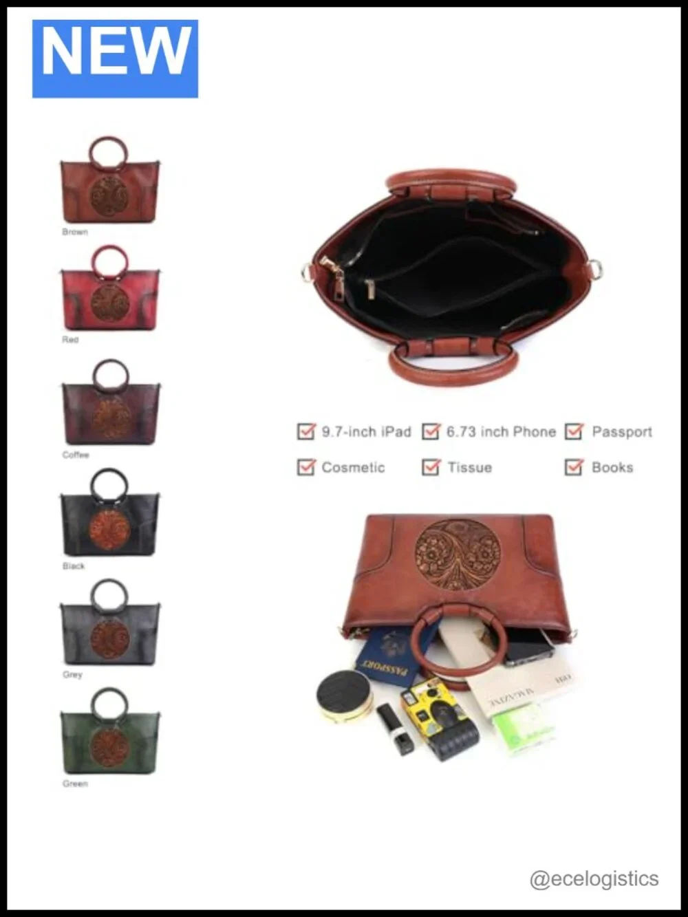 Vintage Satchel Handbag Embossed Totem Faux Leather Shoulder Bag